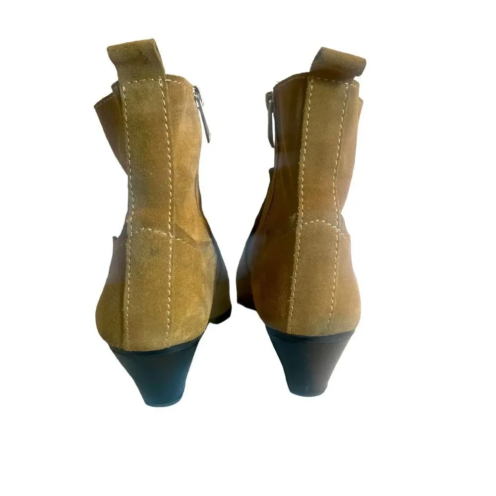 Zara Tan Genuine Suede Split Leather‎ Ankle Boots Cuban Heel, Size 41 (10)